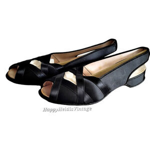 Vintage Daniel Green Black‎ Retro Glam Satin Open Toe Sling Back Slippers Shoes